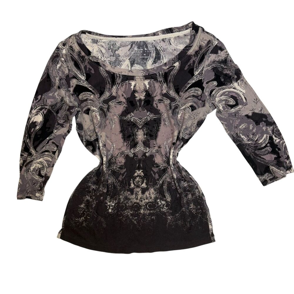 Nicole Miller Y2K Abstract Tattoo Print Top M